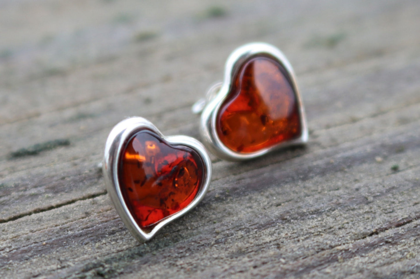 Baltic Amber Earrings Cognac Heart Natural Jewelry 5 gram 925 Silver