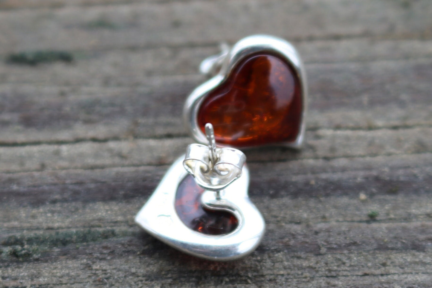 Baltic Amber Earrings Cognac Heart Natural Jewelry 5 gram 925 Silver