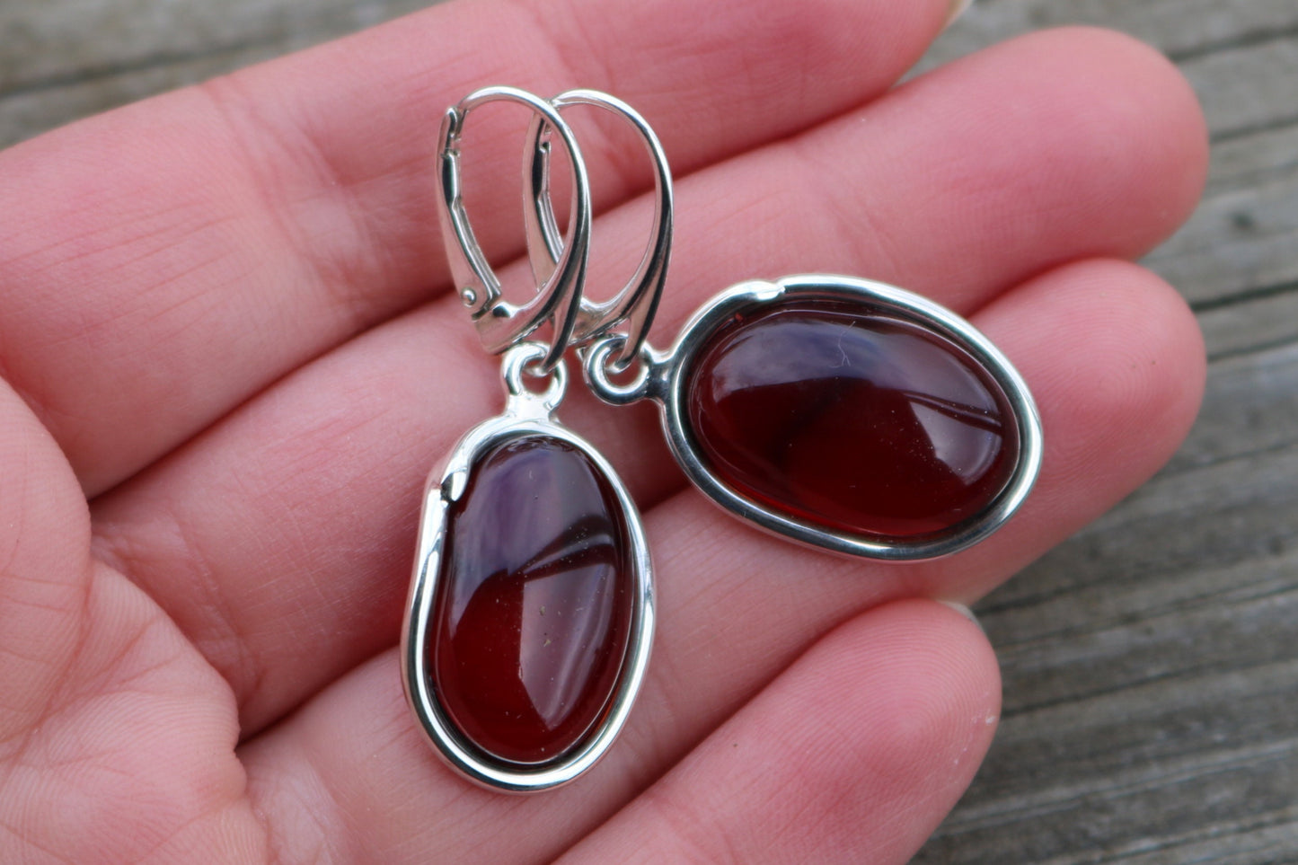 Baltic Amber Earrings Cherry Natural Dangling Oval Jewelry 1.67" 6 gram 925 Silver