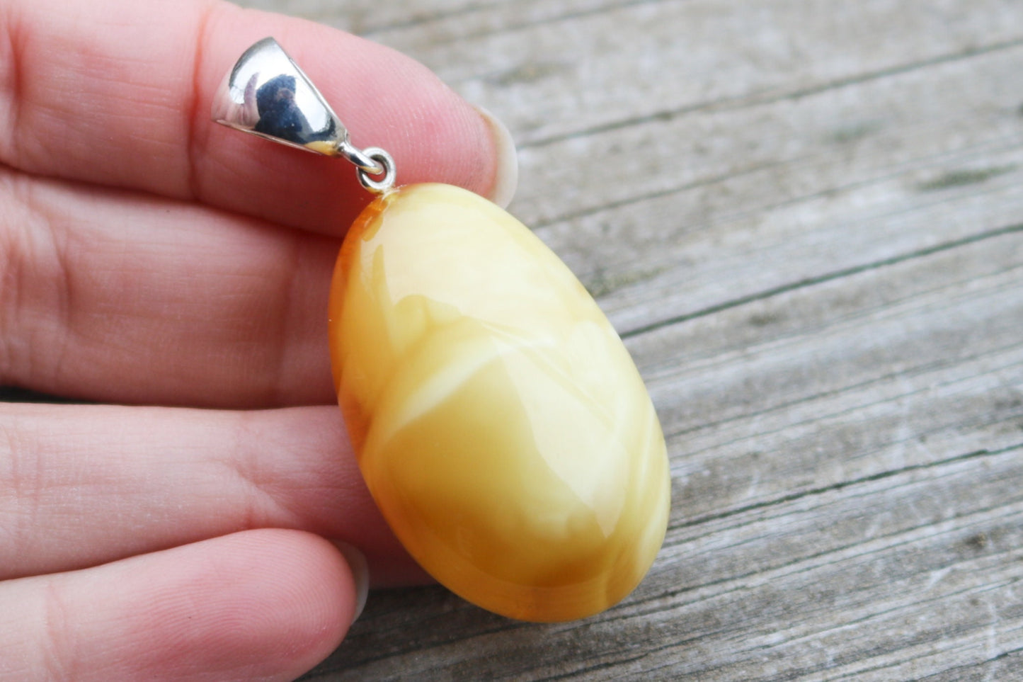 Baltic Amber Butterscotch Pendant Milky Natural Untreated Unisex 2" 8.5 gram 925 Silver