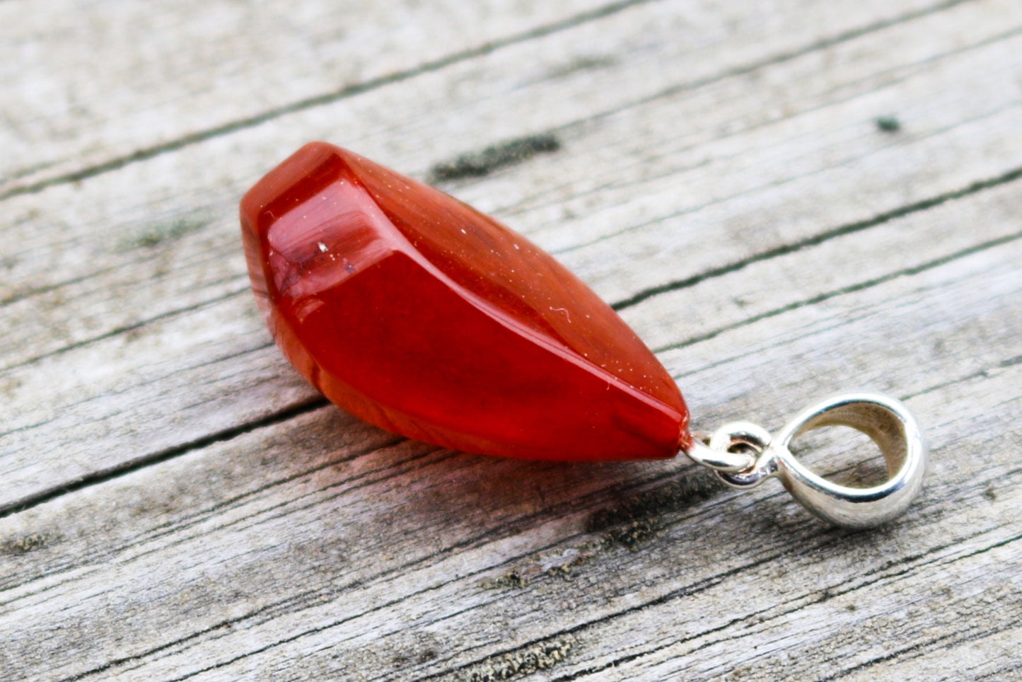 Baltic Amber Pendant Faceted Caramel Brick Red Unisex 1.57" 2.8 gram 925 Silver