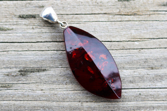 Baltic Amber Cherry Pendant Faceted Jewelry 1.97" 4 gram 925 Silver