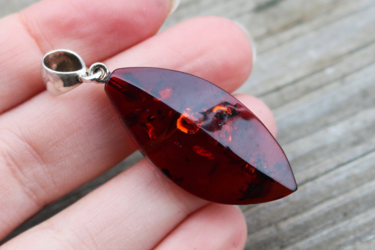 Baltic Amber Cherry Pendant Faceted Jewelry 1.97" 4 gram 925 Silver