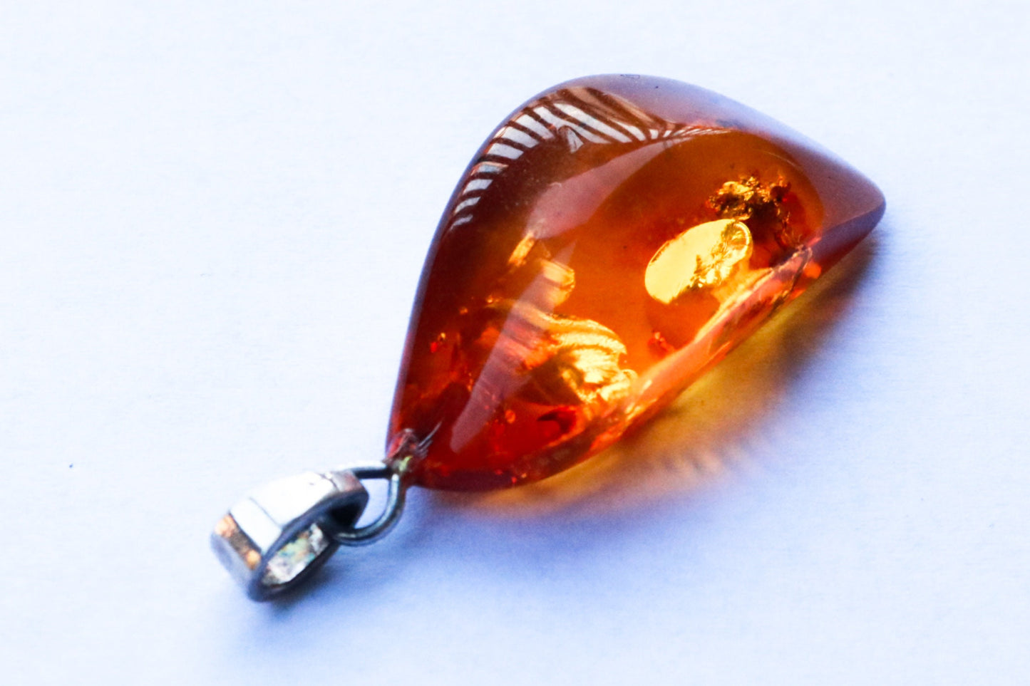 Baltic Amber Pendant Honey Faceted Natural Untreated Unisex Jewelry 1.48" 3.1 gram 925 Silver