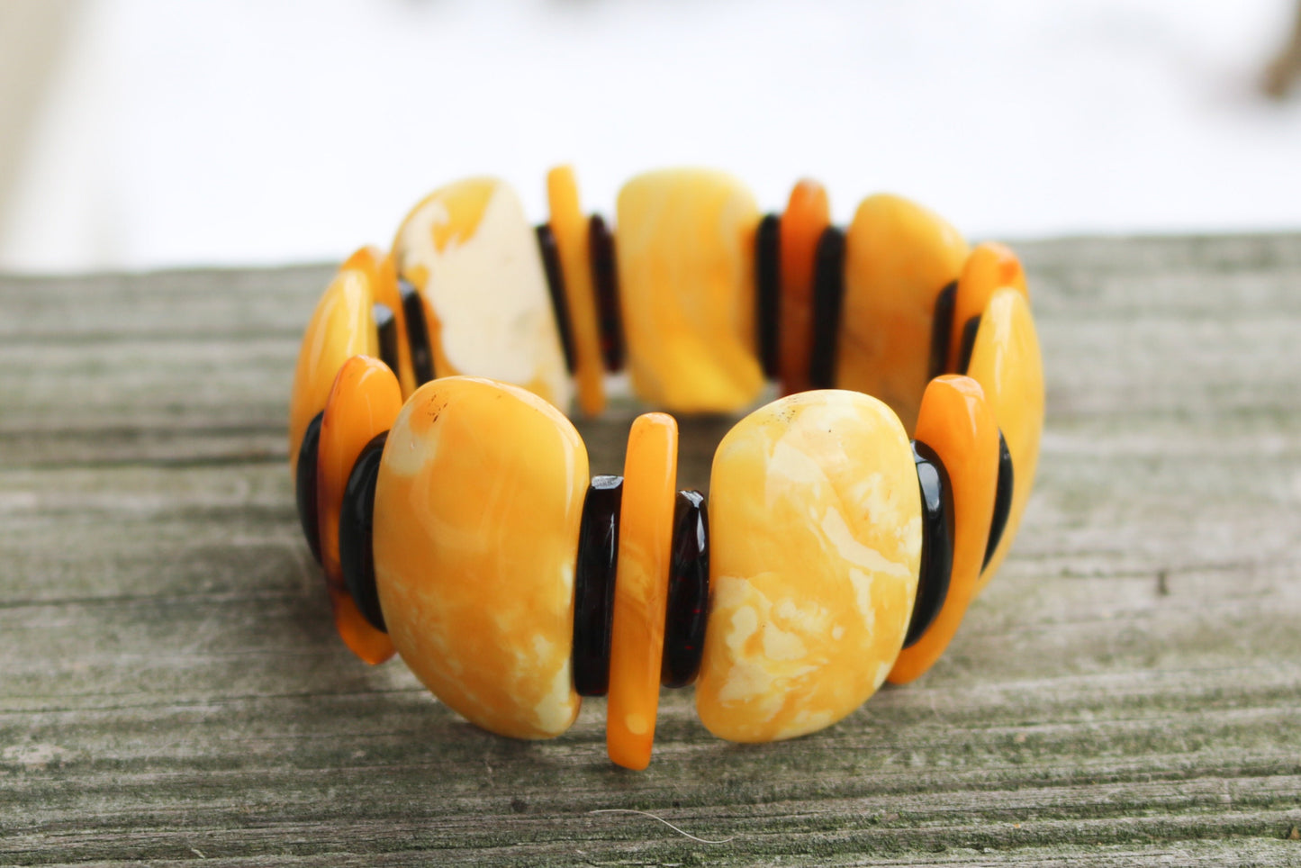 Baltic Amber Bracelet Butterscotch Stretch Multicolor Cherry Antique Untreated Natural Jewelry 39.7 gram