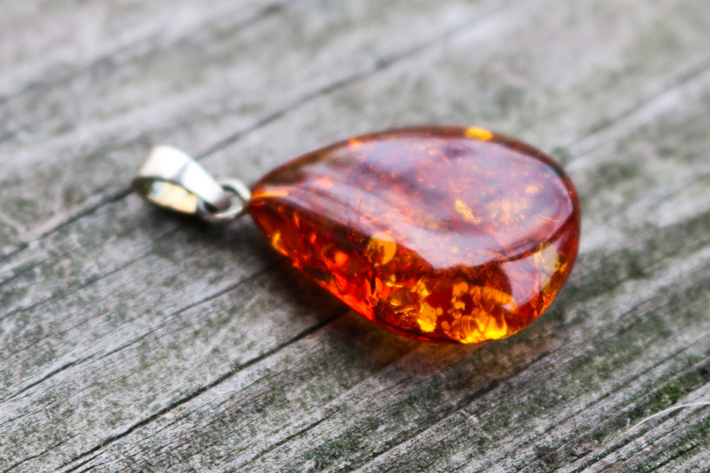 Baltic Amber Pendant Cognac Unisex Sparkling Drop Jewelry 1.39″ 3 gram 925 Silver