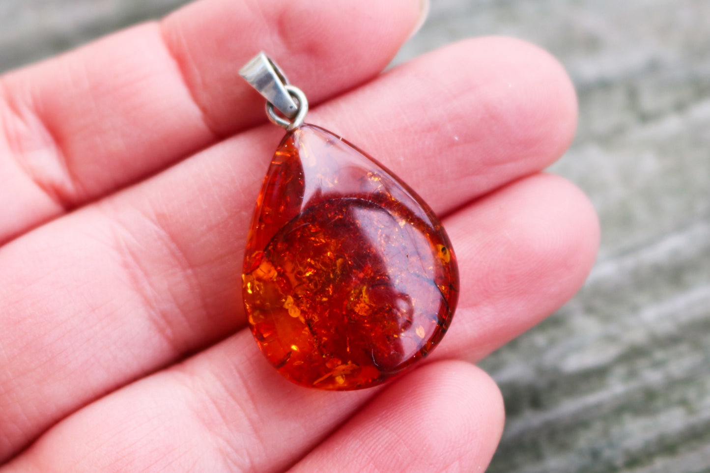 Baltic Amber Pendant Cognac Unisex Sparkling Drop Jewelry 1.39″ 3 gram 925 Silver