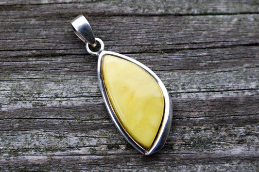 Baltic Amber Pendant Butterscotch Yellow Natural Untreated Unisex 1.97" 7.8 gram 925 Silver