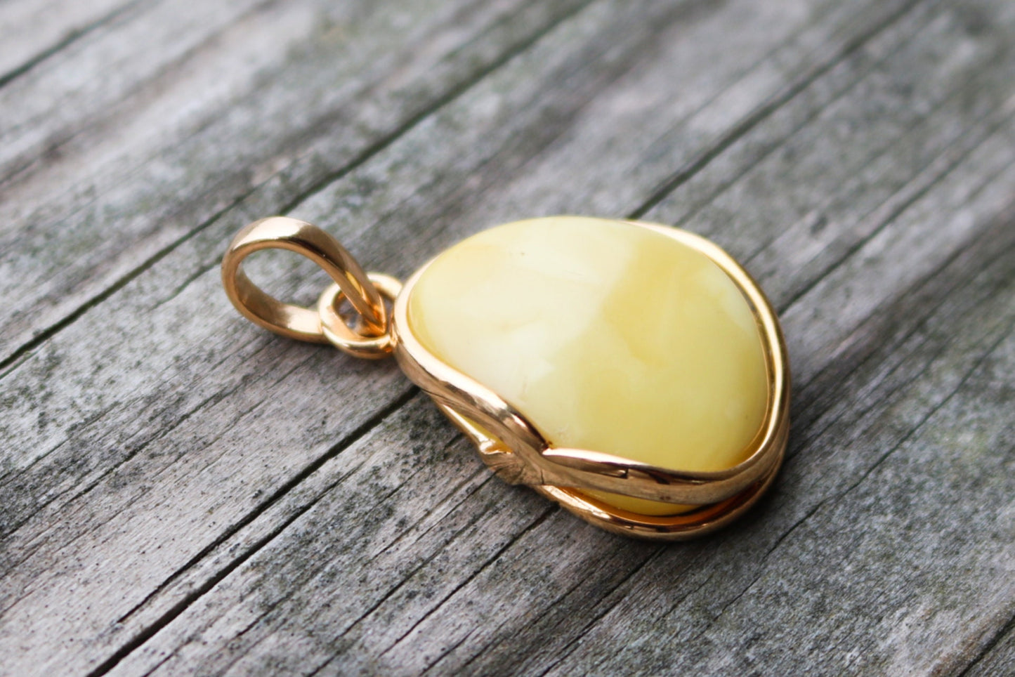 Baltic Amber Pendant Butterscotch Gold Plated Silver Natural Jewelry 1.5" 5.9 gram