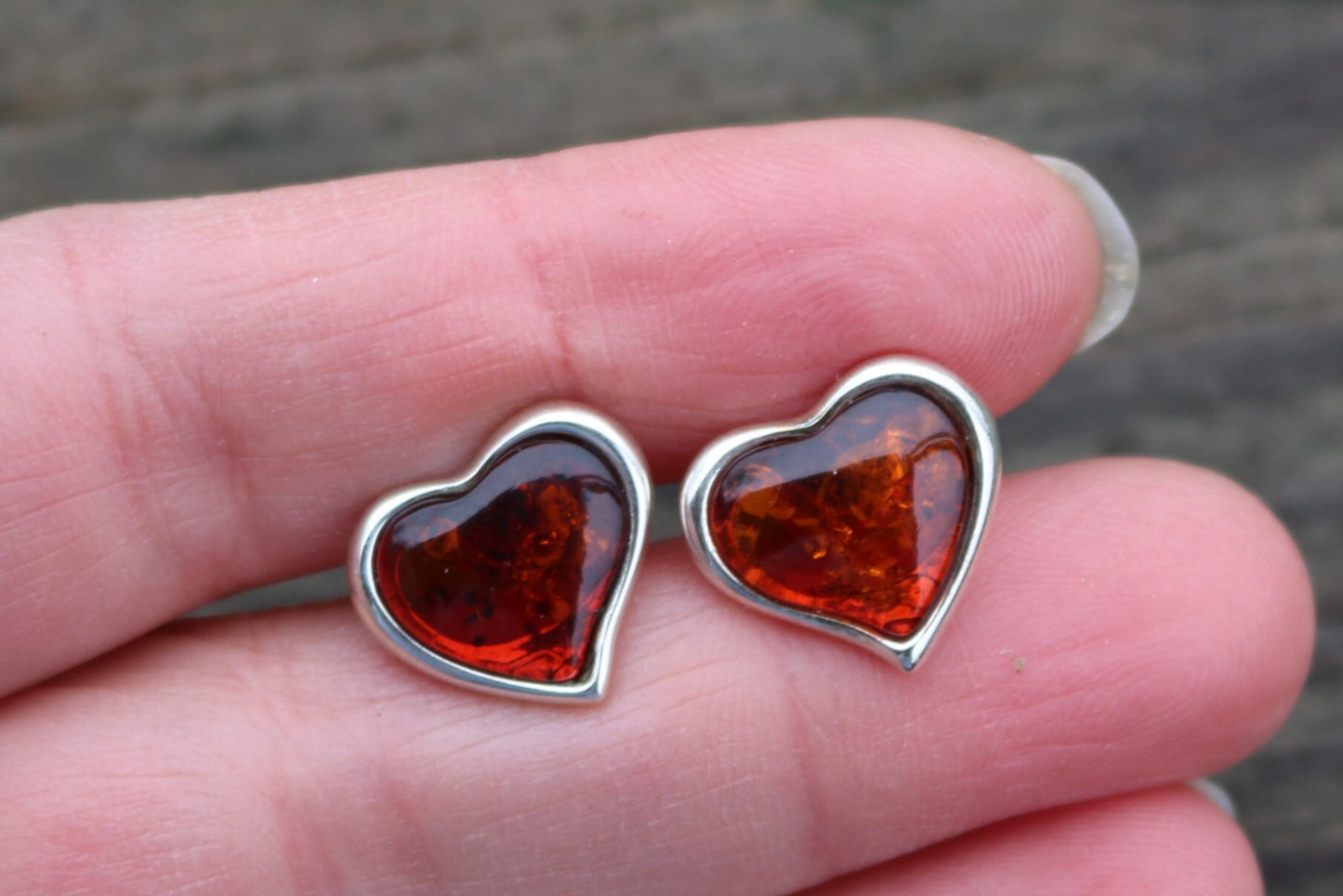 Baltic Amber Earrings Cognac Heart Natural Jewelry 5 gram 925 Silver