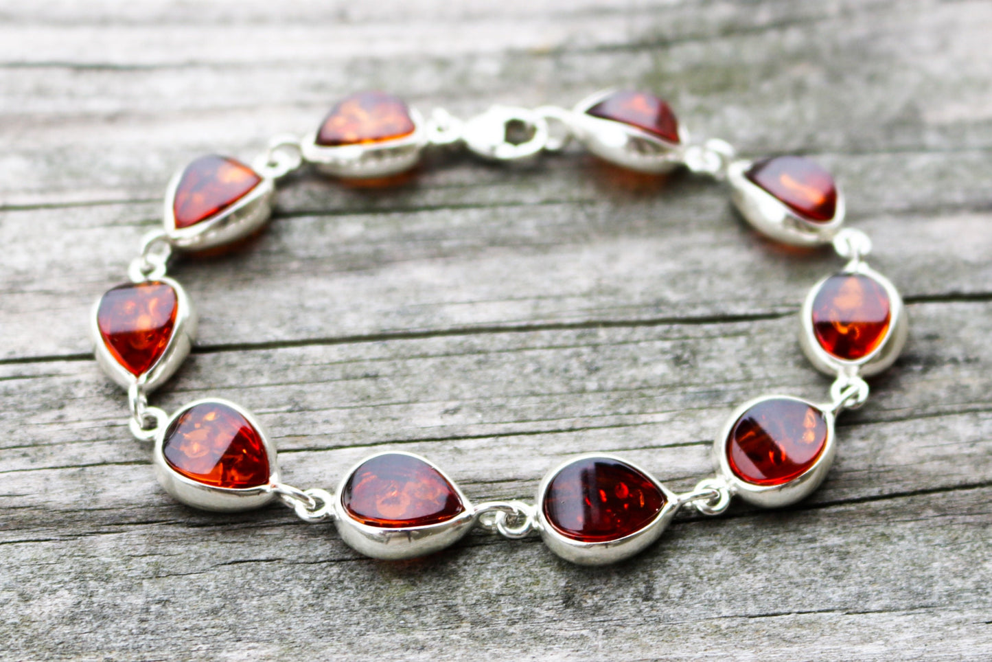 Baltic Amber Chain Bracelet Cognac Jewelry 7.5″ 925 Silver 16.3 gram