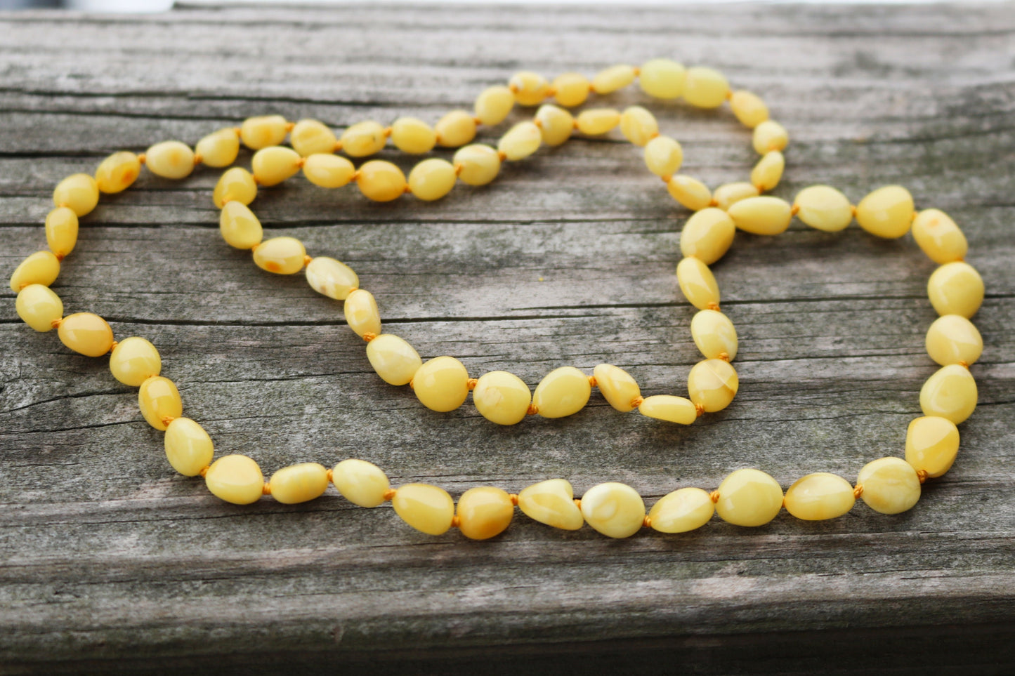 Baltic Amber Necklace Butterscotch Yellow Beaded Natural Raw Untreated 28.5" 15 gram