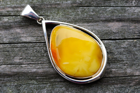 Baltic Amber Butterscotch Pendant Drop Natural Untreated Jewelry 2.32" 18.5 gram 925 Silver