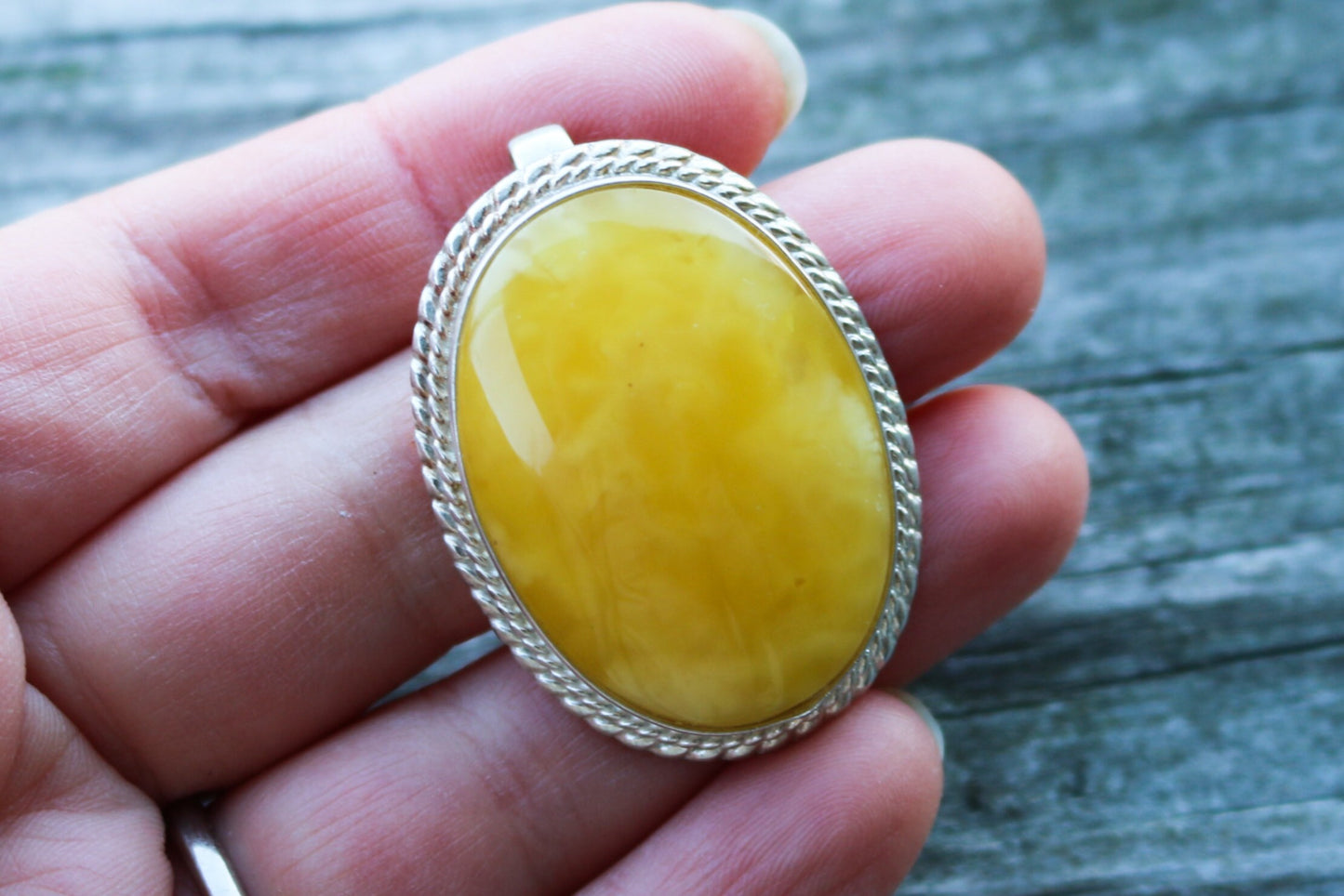 Baltic Amber Pendant Butterscotch Cameo Milky Oval Natural Untreated Jewelry 1.55" 13.3 gram 925 silver