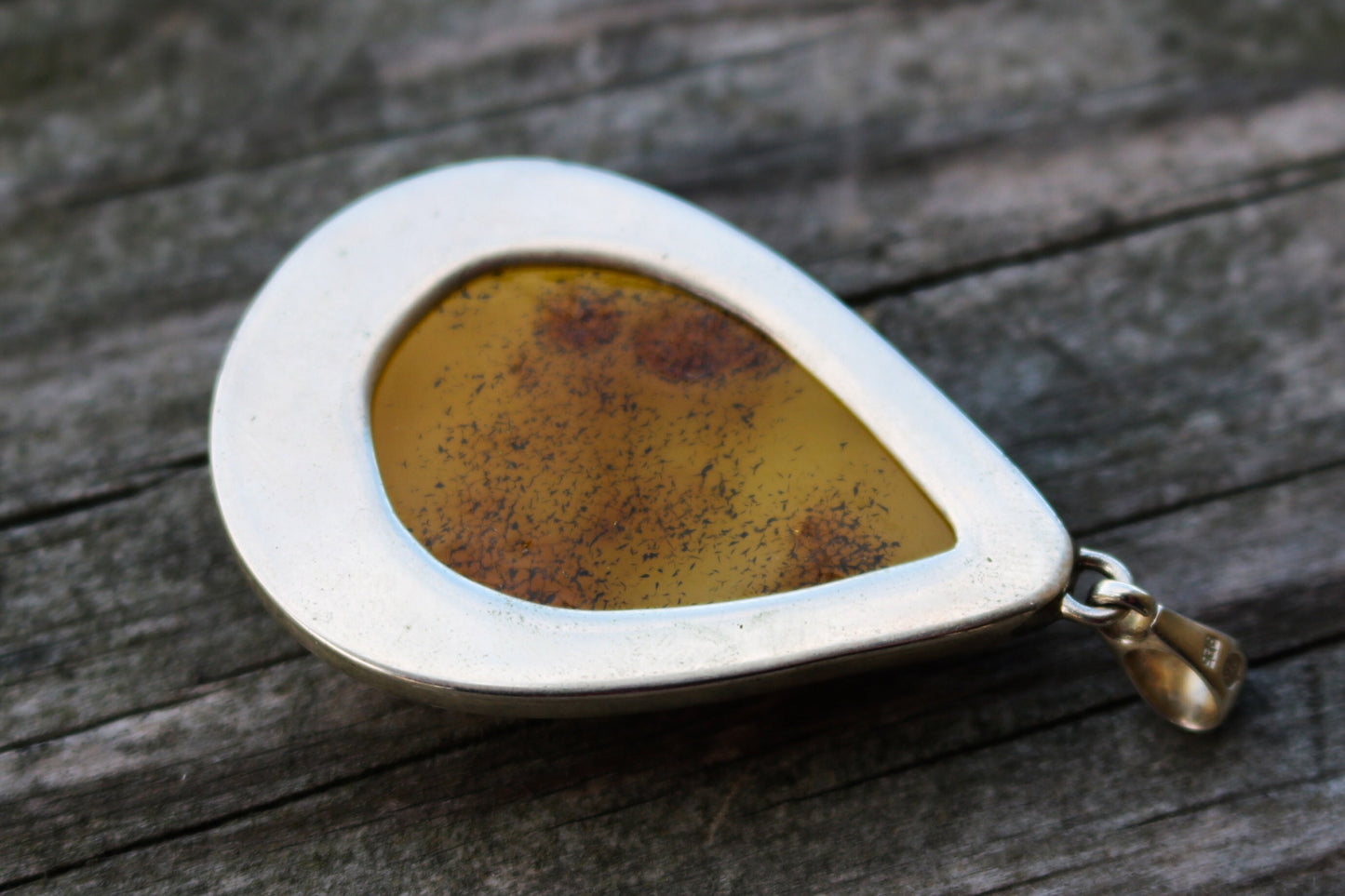 Baltic Amber Pendant Butterscotch Drop Unisex Natural Untreated 2.4" 19.6 gram 925 Silver