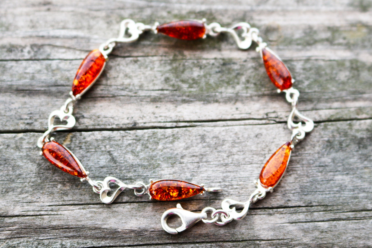 Baltic Amber Bracelet Chain Cognac Delicate Jewelry 7.5" 925 Silver 6.7 gram