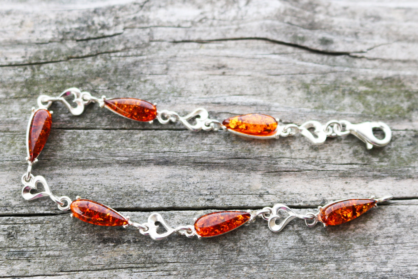 Baltic Amber Bracelet Chain Cognac Delicate Jewelry 7.5" 925 Silver 6.7 gram