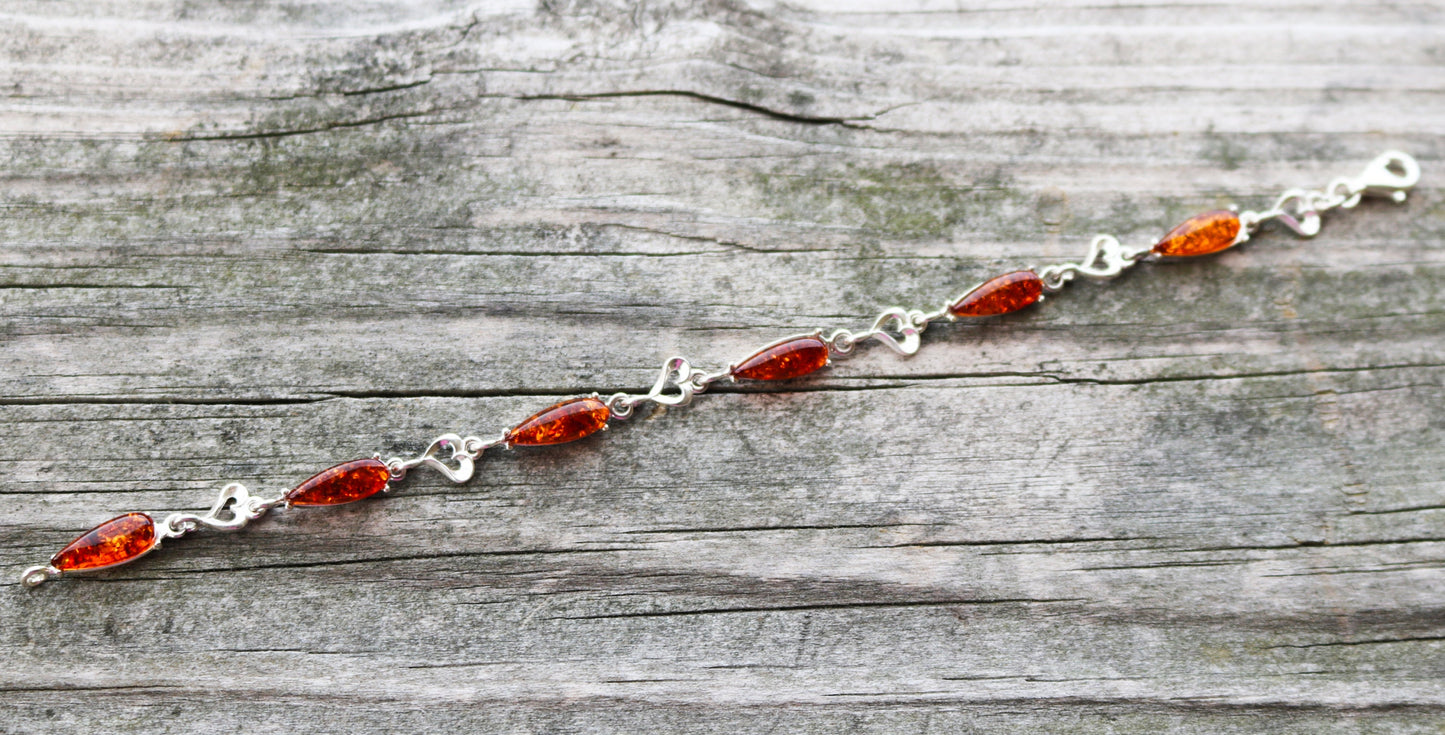 Baltic Amber Bracelet Chain Cognac Delicate Jewelry 7.5" 925 Silver 6.7 gram