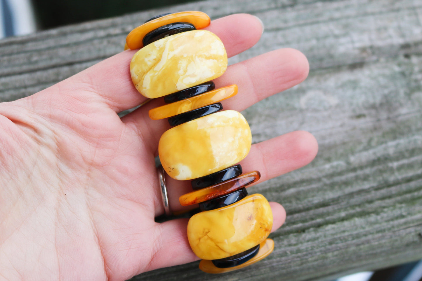 Baltic Amber Bracelet Butterscotch Stretch Multicolor Cherry Antique Untreated Natural Jewelry 39.7 gram