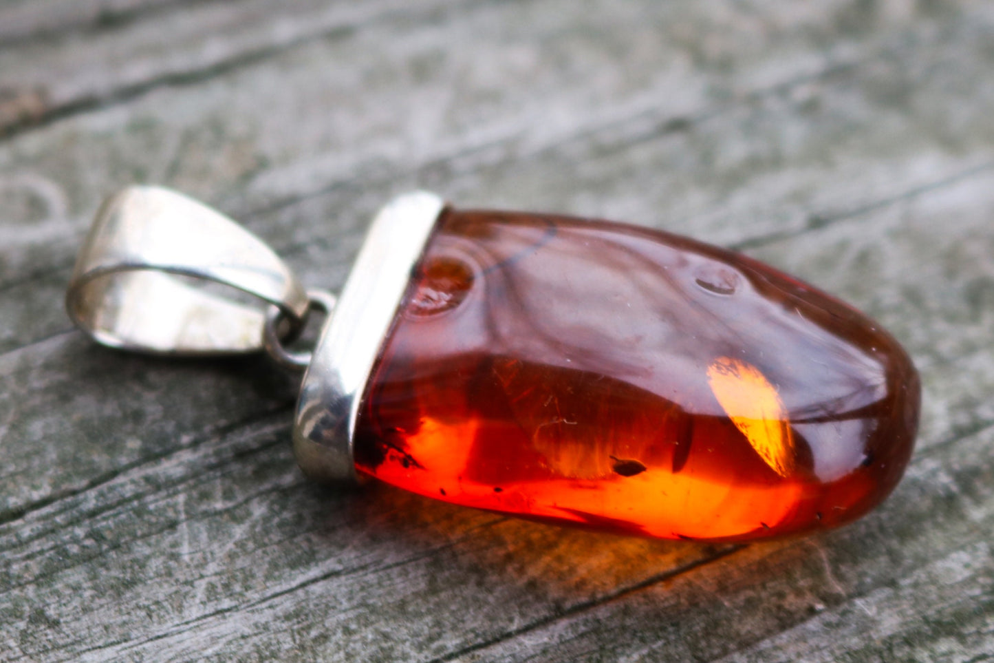 Baltic Amber Cognac Pendant Unisex Jewelry 1.88" 7.9 gram 925 Silver