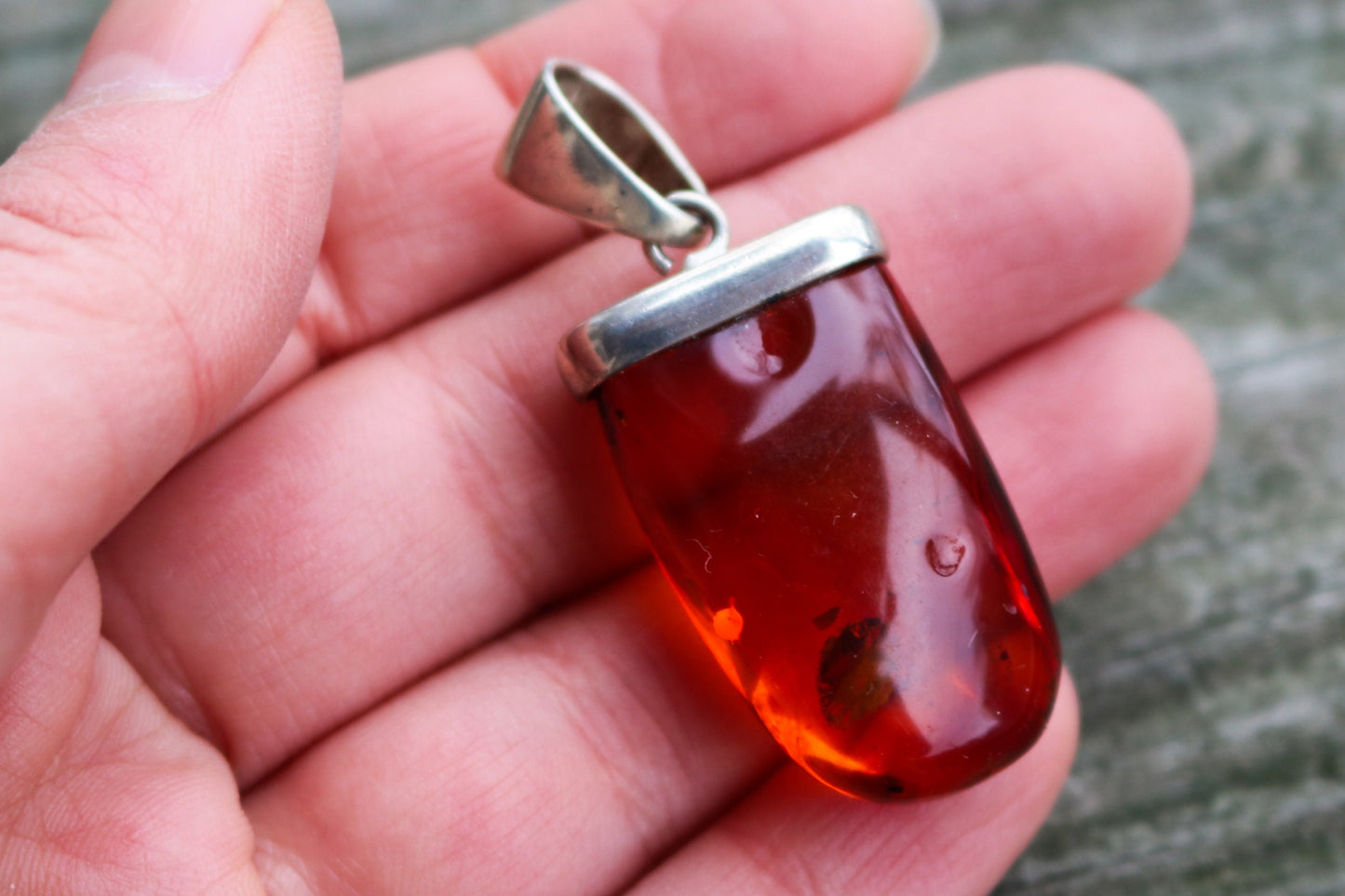 Baltic Amber Cognac Pendant Unisex Jewelry 1.88" 7.9 gram 925 Silver