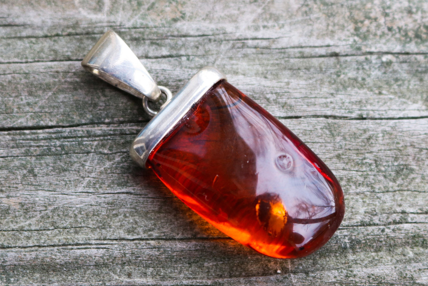 Baltic Amber Cognac Pendant Unisex Jewelry 1.88" 7.9 gram 925 Silver