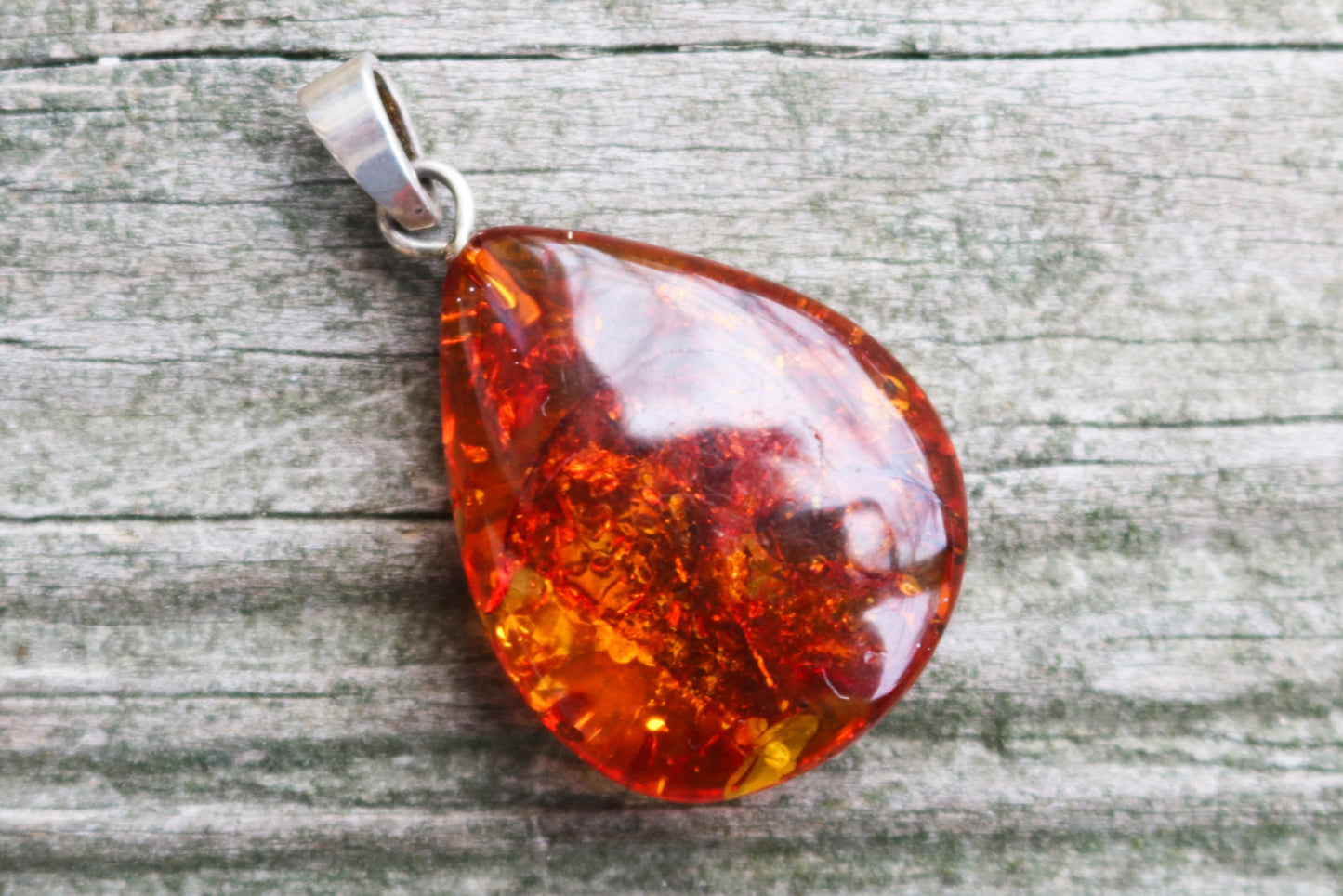 Baltic Amber Pendant Cognac Unisex Sparkling Drop Jewelry 1.39″ 3 gram 925 Silver