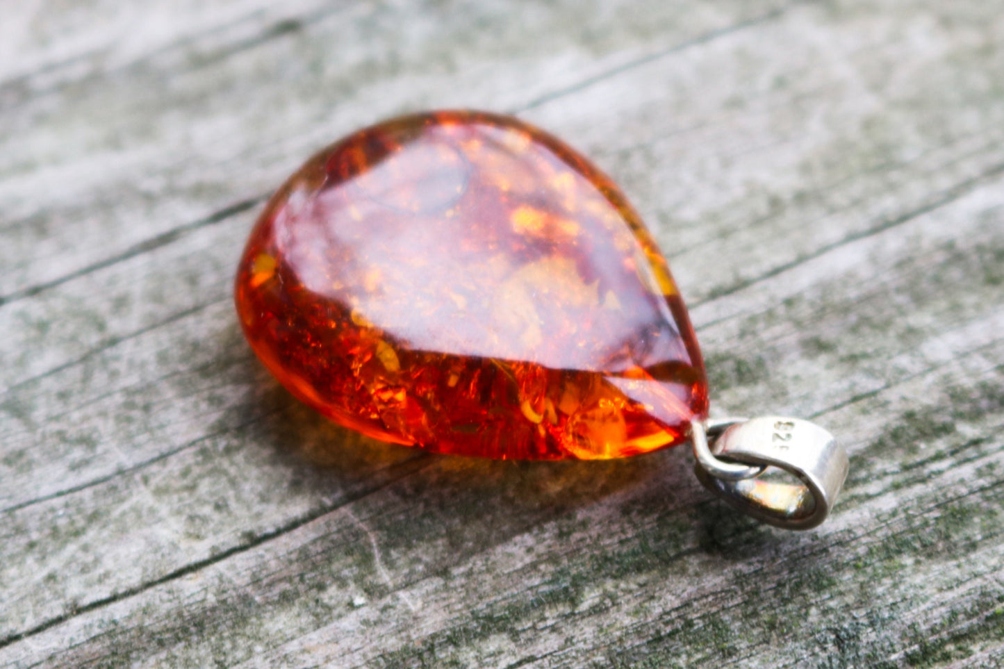 Baltic Amber Pendant Cognac Unisex Sparkling Drop Jewelry 1.39″ 3 gram 925 Silver