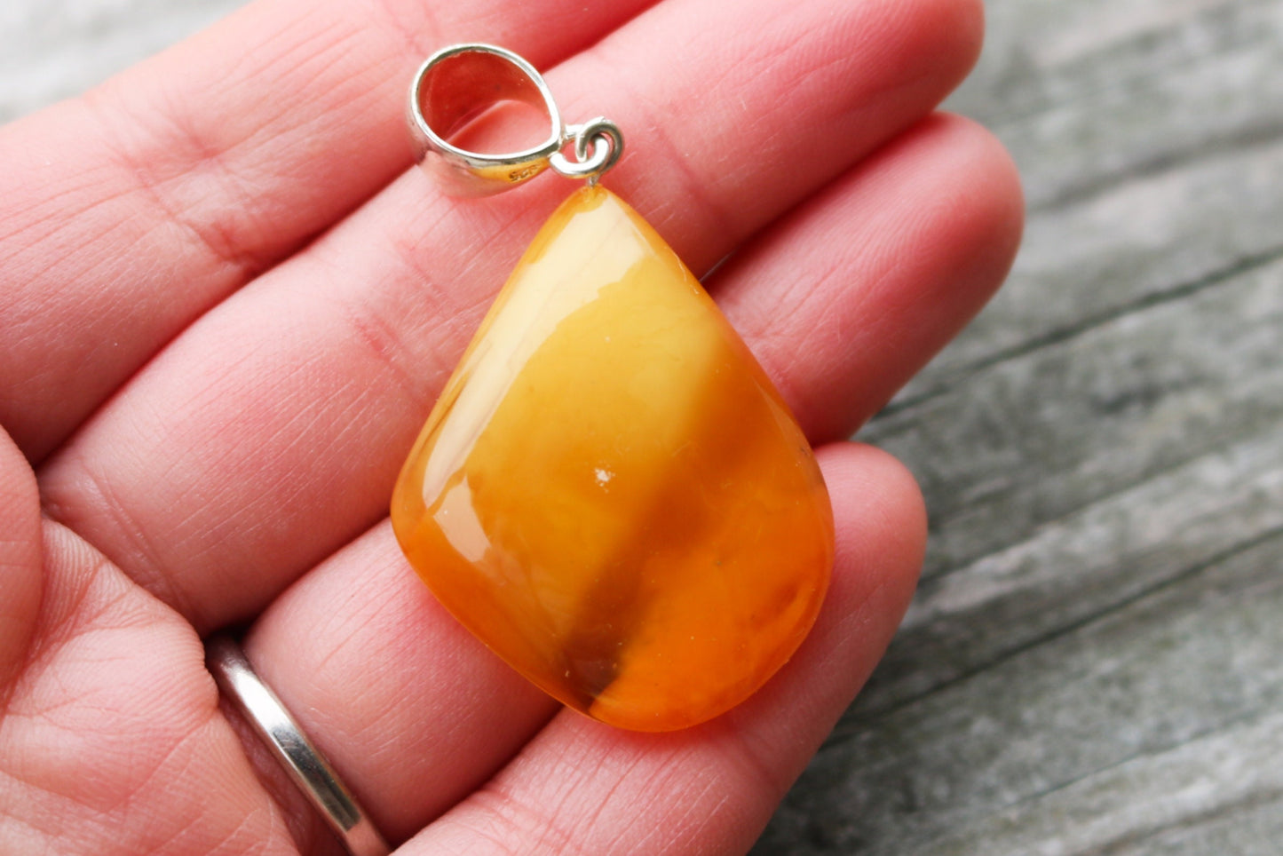 Baltic Amber Butterscotch Pendant Natural Cloudy Unisex Untreated 2" 4.8 gram 925 Silver