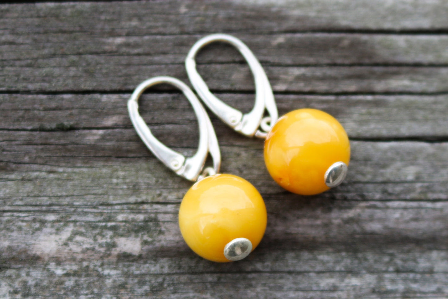 Baltic Amber Earrings Butterscotch Balls Yolk Natural Untreated Jewelry 12.5 mm 1.3" 3.7 gram