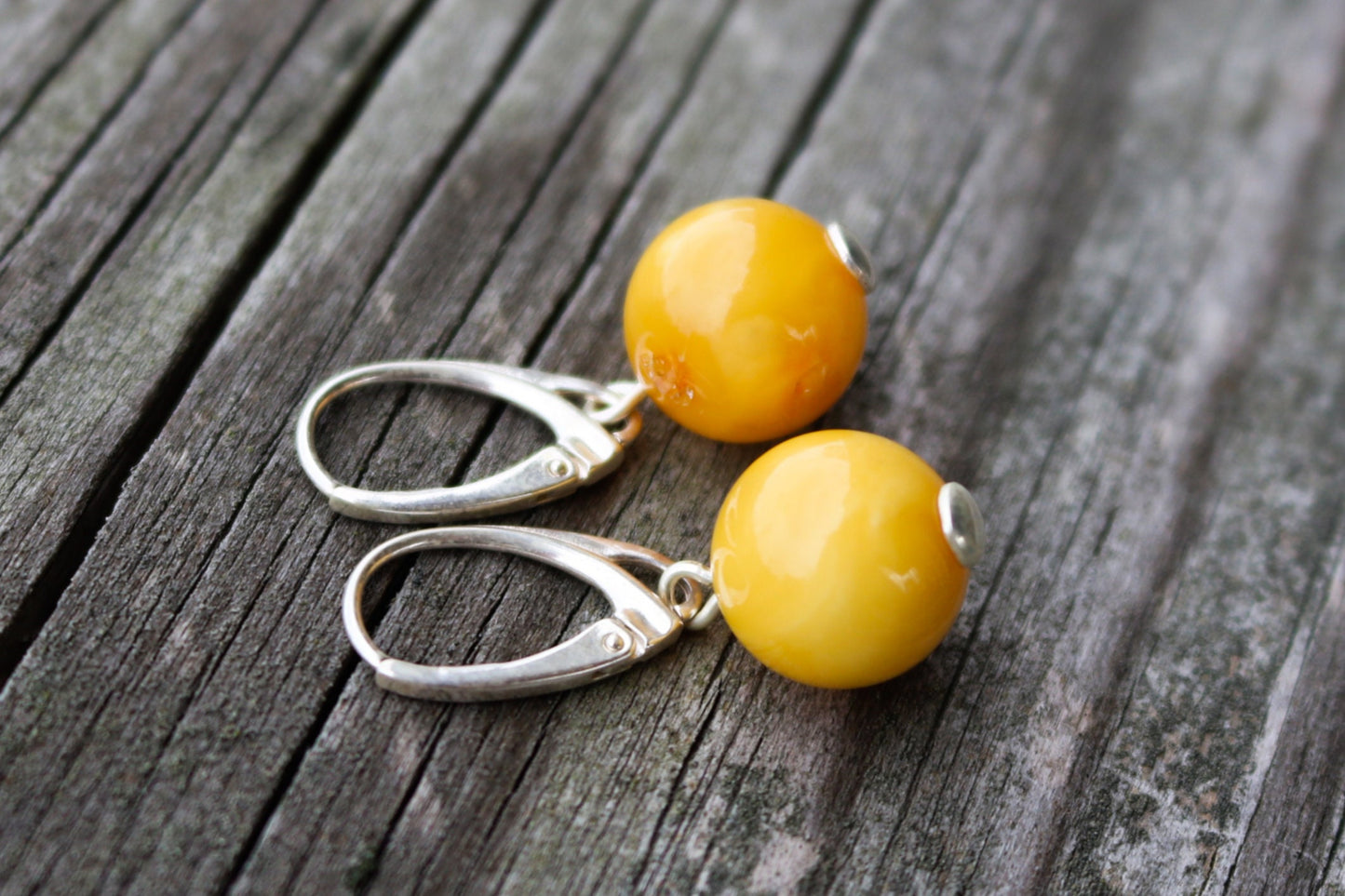 Baltic Amber Earrings Butterscotch Balls Yolk Natural Untreated Jewelry 12.5 mm 1.3" 3.7 gram