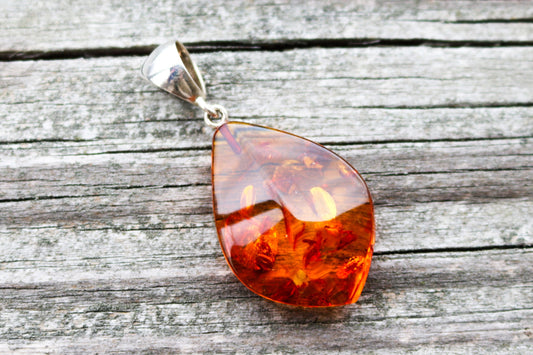 Baltic Amber Pendant Honey Faceted Natural Sparkling 1.9" 5.3 gram 925 Silver