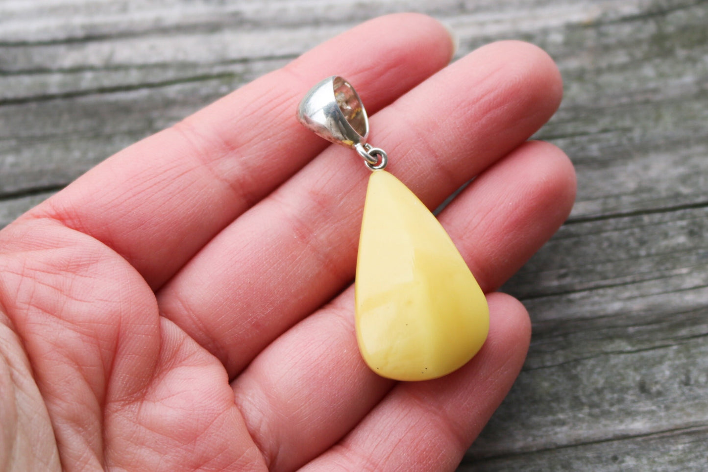 Baltic Amber Pendant Yellow Natural Untreated Cloudy Jewelry Faceted 1.88" 5 gram 925 Silver