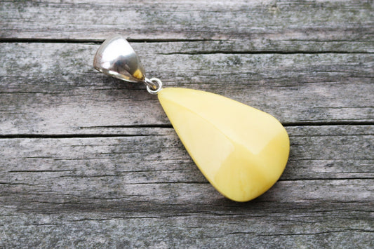 Baltic Amber Pendant Yellow Natural Untreated Cloudy Jewelry Faceted 1.88" 5 gram 925 Silver