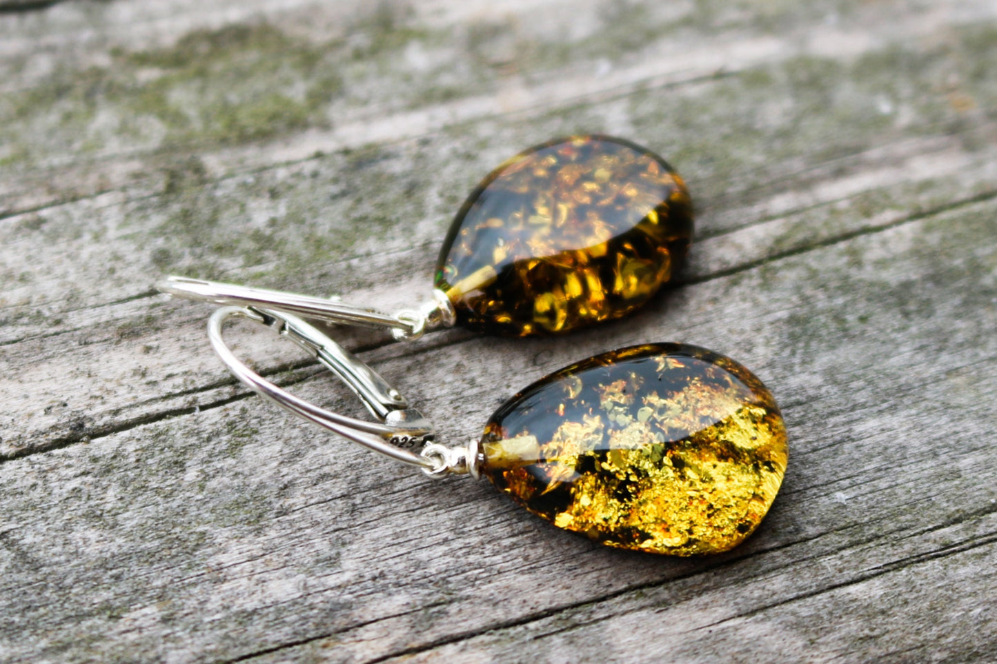 Baltic Amber Green Earrings Drops Sparkling 1.56" 3.6 gram