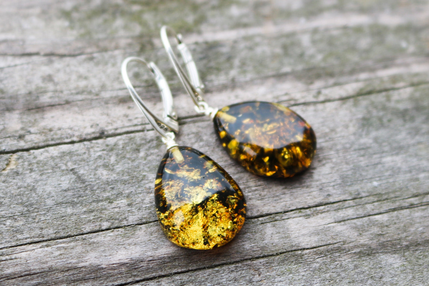 Baltic Amber Green Earrings Drops Sparkling 1.56" 3.6 gram