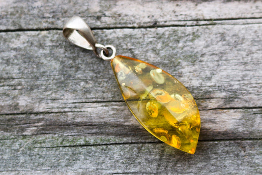 Baltic Amber Pendant Yellow Cloudy Natural Faceted Sparkling 1.79″ 2.5 gram 925 Silver