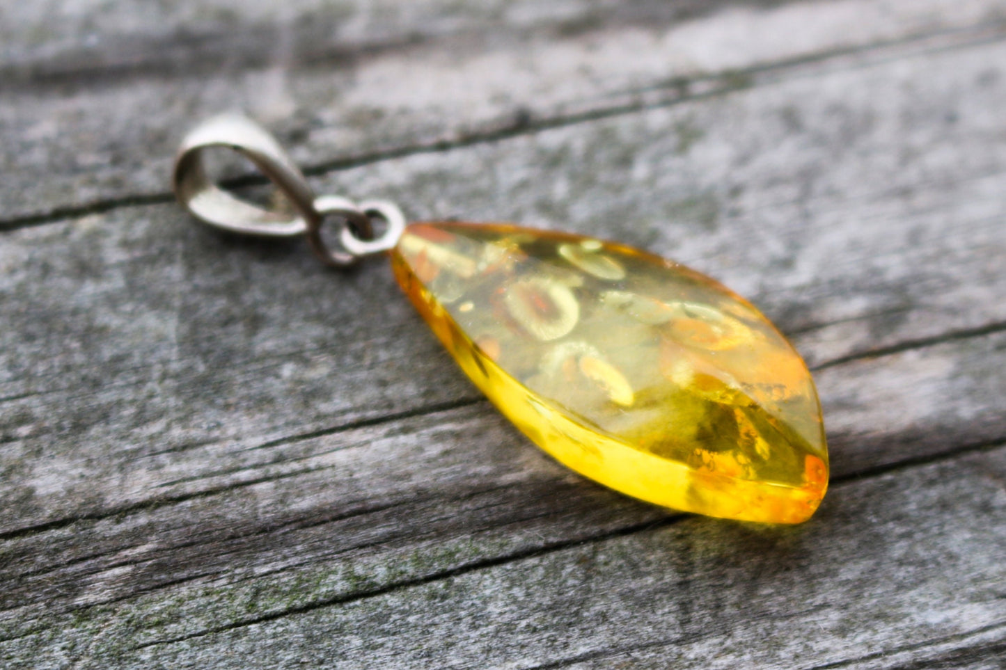 Baltic Amber Pendant Yellow Cloudy Natural Faceted Sparkling 1.79″ 2.5 gram 925 Silver