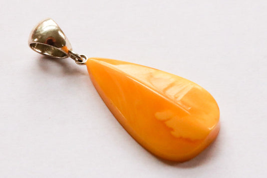 Baltic Amber Pendant Butterscotch Faceted Yolk Untreated Natural Jewelry 2.1" 5.4 gram 925 Silver