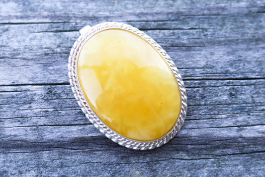 Baltic Amber Pendant Butterscotch Cameo Milky Oval Natural Untreated Jewelry 1.55" 13.3 gram 925 silver