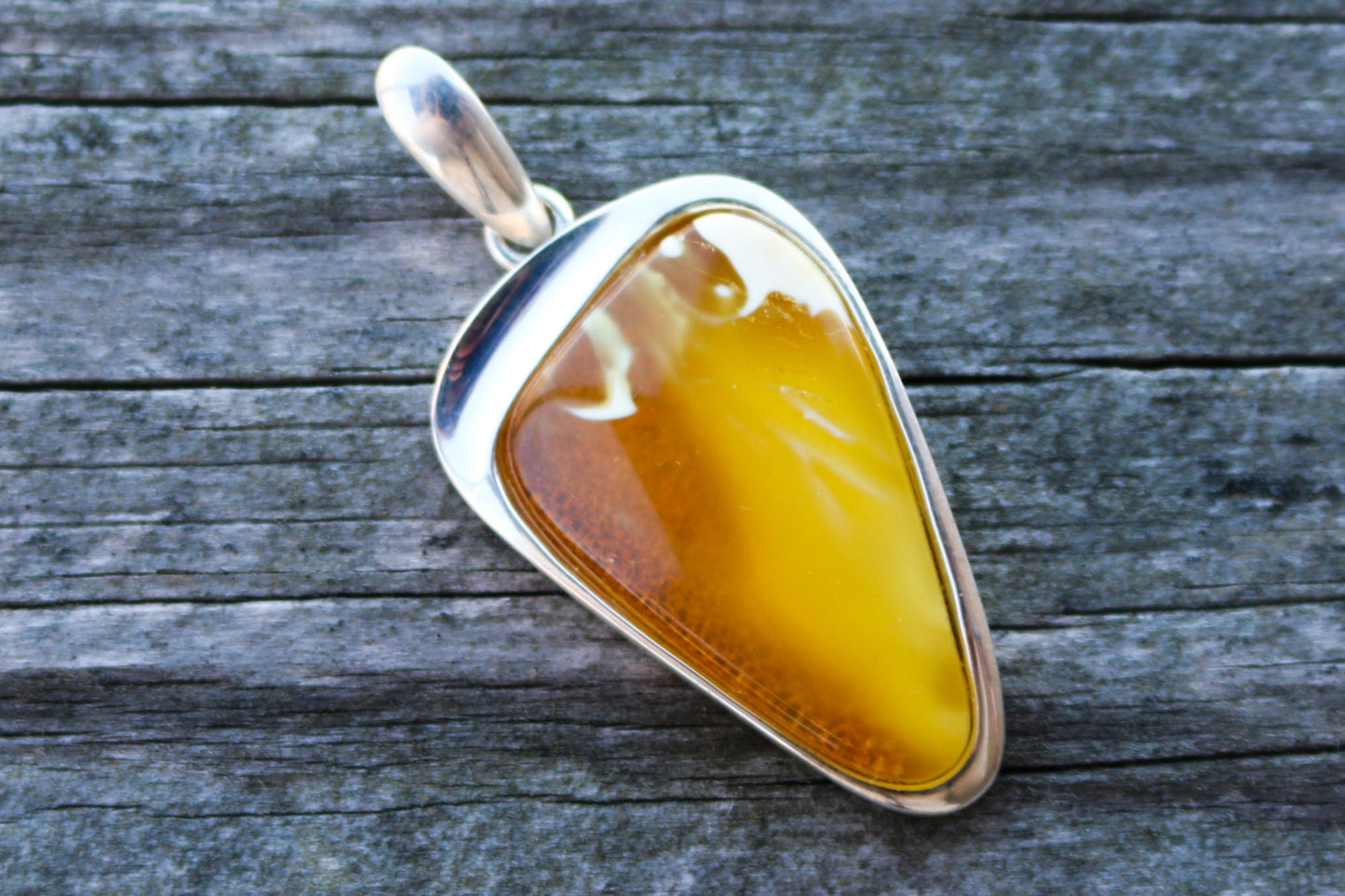 Baltic Amber Butterscotch Pendant Natural Cloudy Unisex 2" 9.5 gram 925 Silver