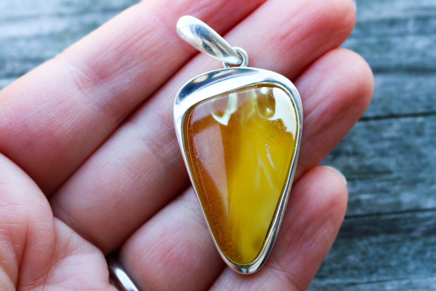 Baltic Amber Butterscotch Pendant Natural Cloudy Unisex 2" 9.5 gram 925 Silver