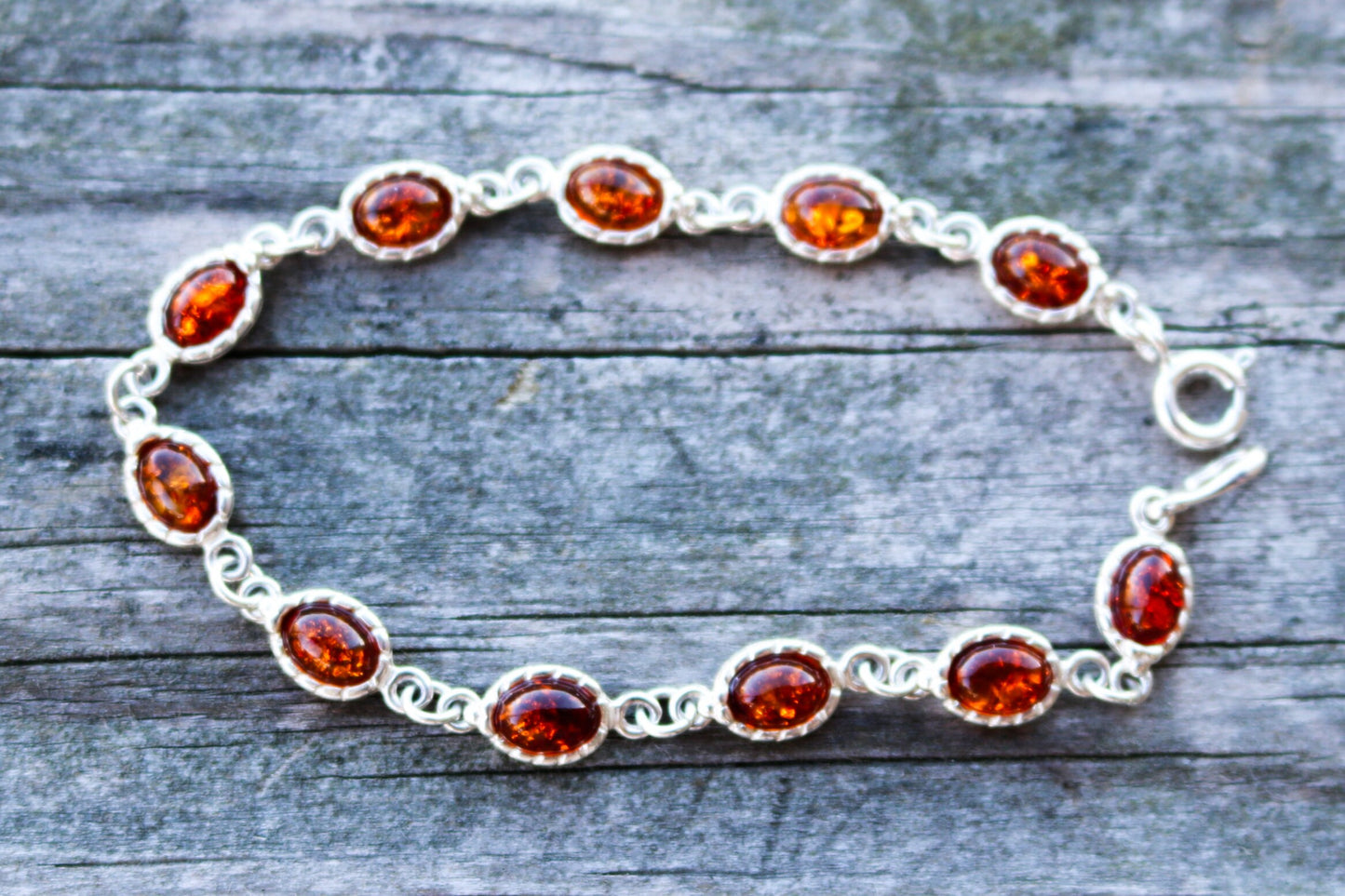 Baltic Amber Silver Bracelet Cognac 7.7″ 925 Silver