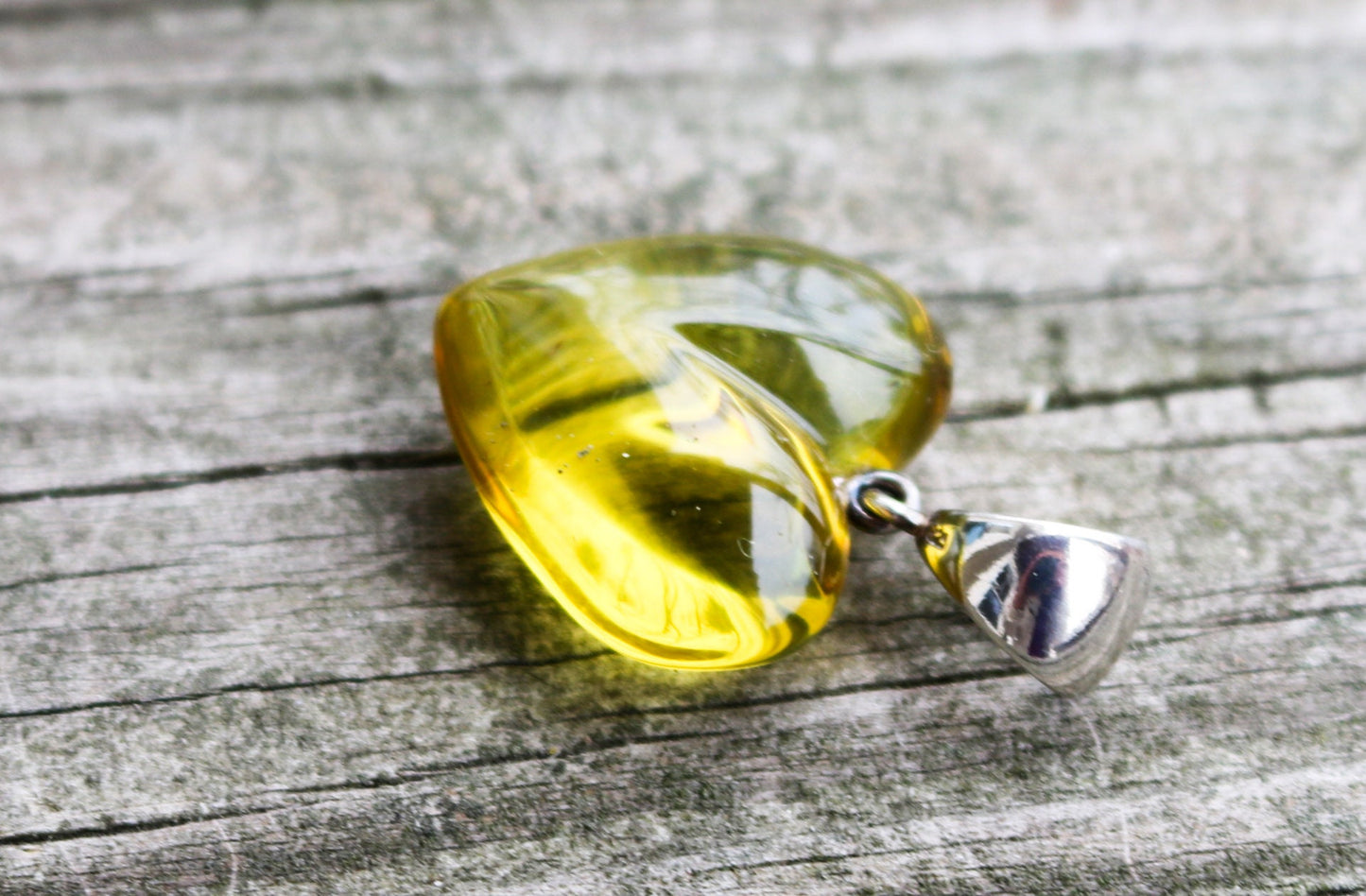 Baltic Amber Heart Pendant Green Full Shape Jewelry 1.44" 4.4 gram 925 Silver