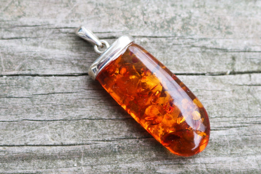 Baltic Amber Jewelry Cognac Pendant Sparkling Unisex 1.87" 5.7 gram 925 Silver