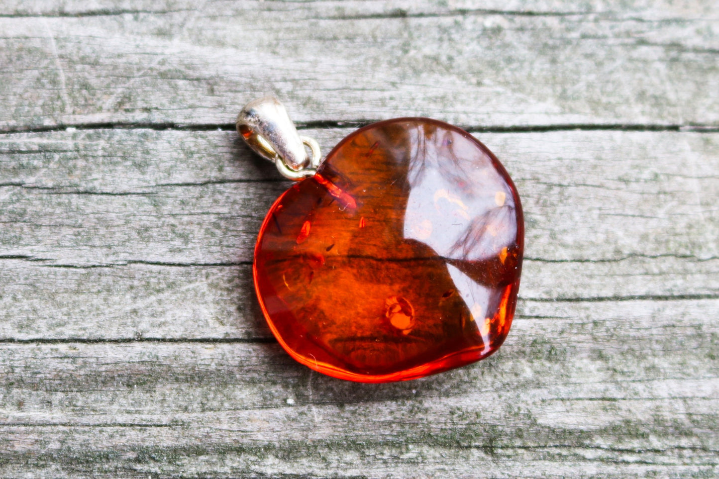 Baltic Amber Heart Pendant Cognac Natural Jewelry 1.23″ 2.6 gram 925 Silver