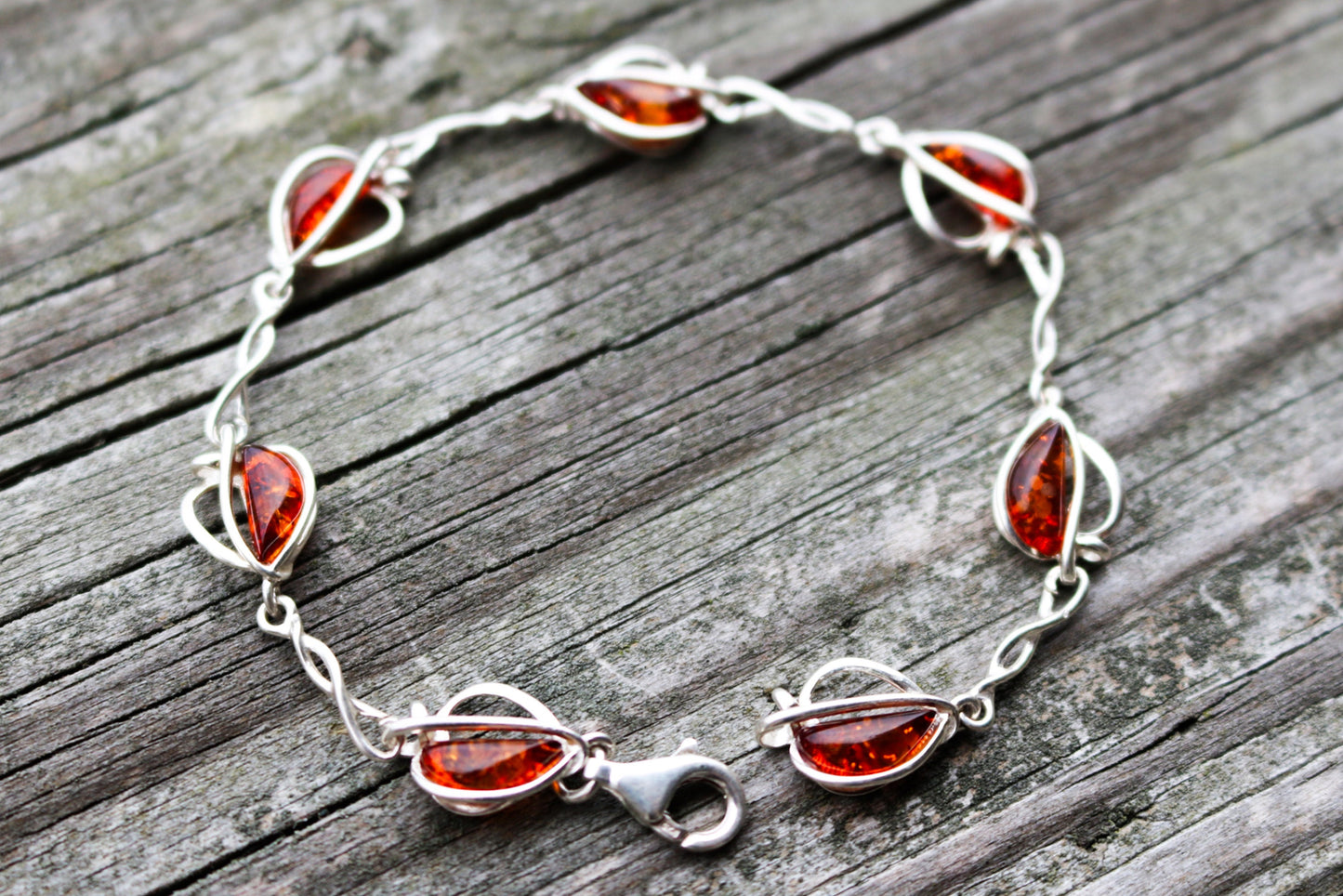 Baltic Amber Chain Bracelet Cognac Natural 7" 925 Silver 5 gram