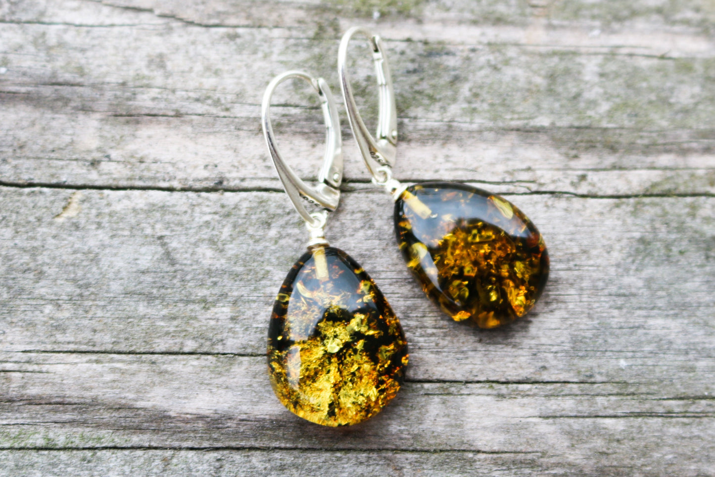 Baltic Amber Green Earrings Drops Sparkling 1.56" 3.6 gram