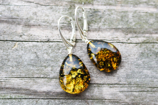 Baltic Amber Green Earrings Drops Sparkling 1.56" 3.6 gram