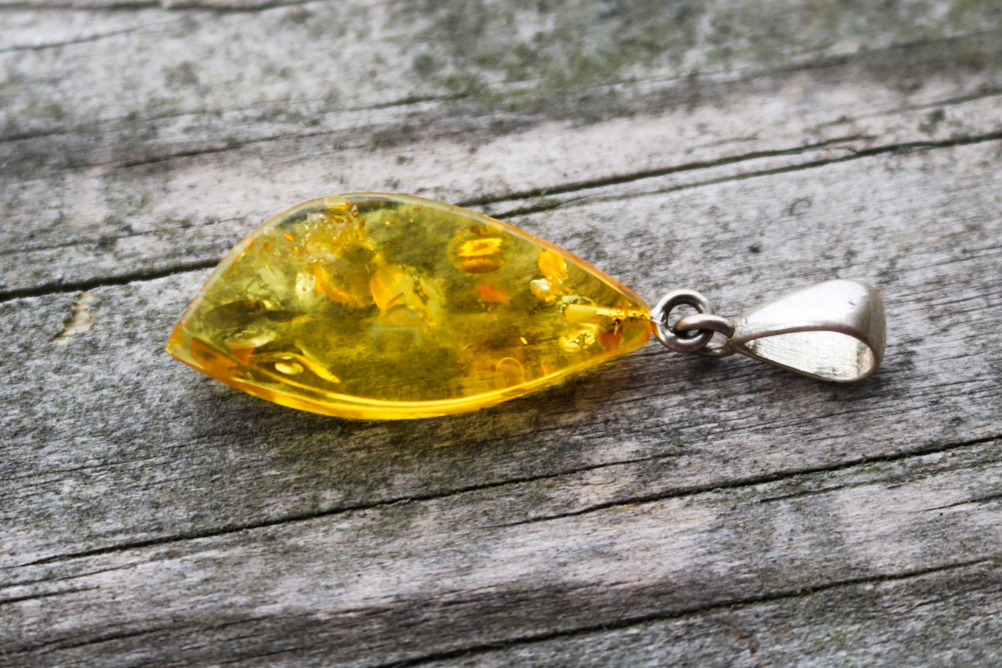 Baltic Amber Pendant Yellow Cloudy Natural Faceted Sparkling 1.79″ 2.5 gram 925 Silver